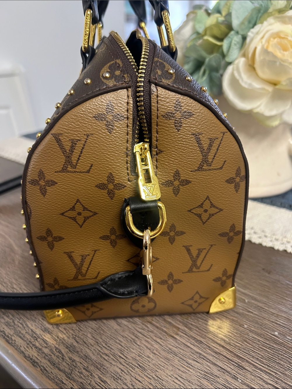 Brown Monogram Satchel with Black Trim - Picture 7 of 14